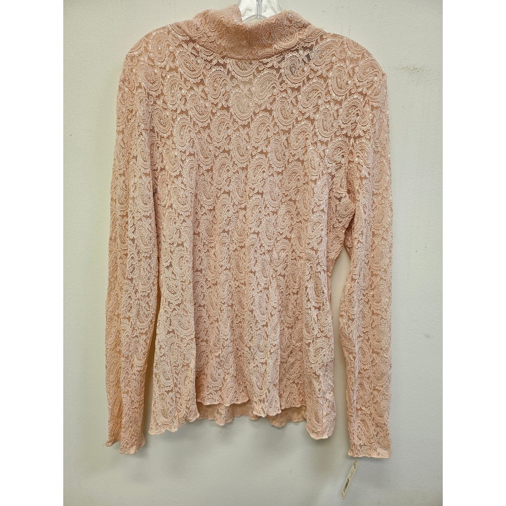 Apt. 9 Women Silver Pink Lace Mock Neck Keyhole Back Long Sleeve Top XL NWT